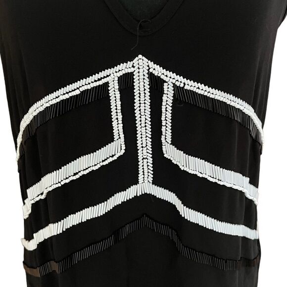 𝅺Blue Rain beaded black semi sheer v neck top size M - Picture 3 of 8